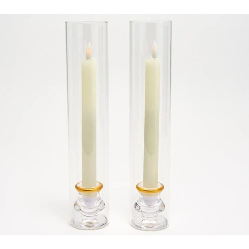 Lightscapes One‎ Single Elegant Glass Silver Taper Holder with Flameless Candles